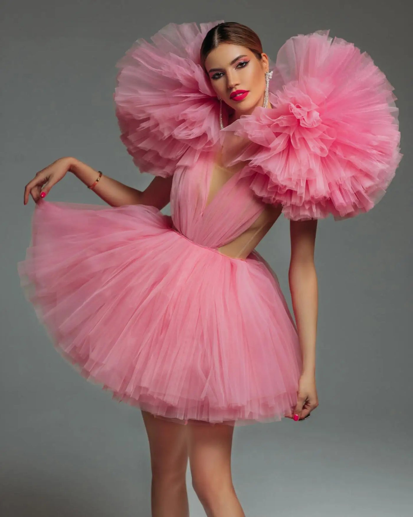 Pink Tulle Ruffled A-Line Party Dress 2