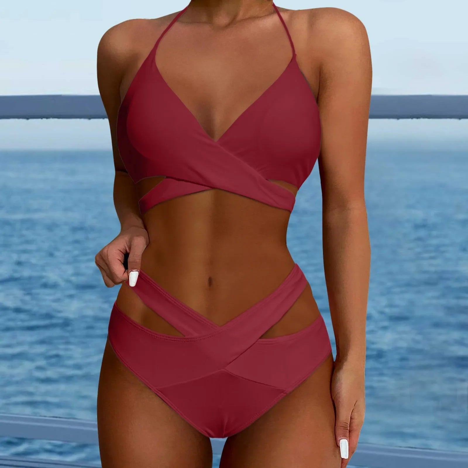 Hollow Out Backless Padded Two Piece Swim Sets