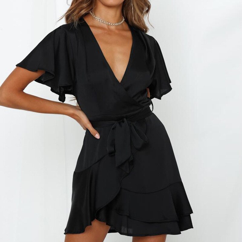 Gwen Fashionable Dress with Charming Ruffles and V-neck for Women