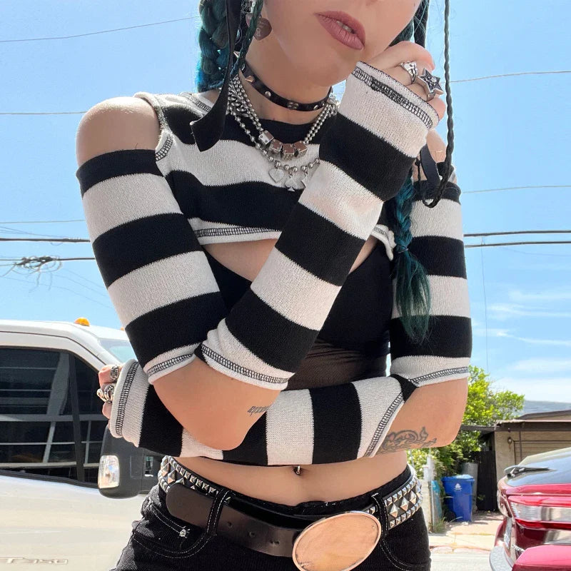 Gothic Hollow Out Long Sleeve Sheer Top