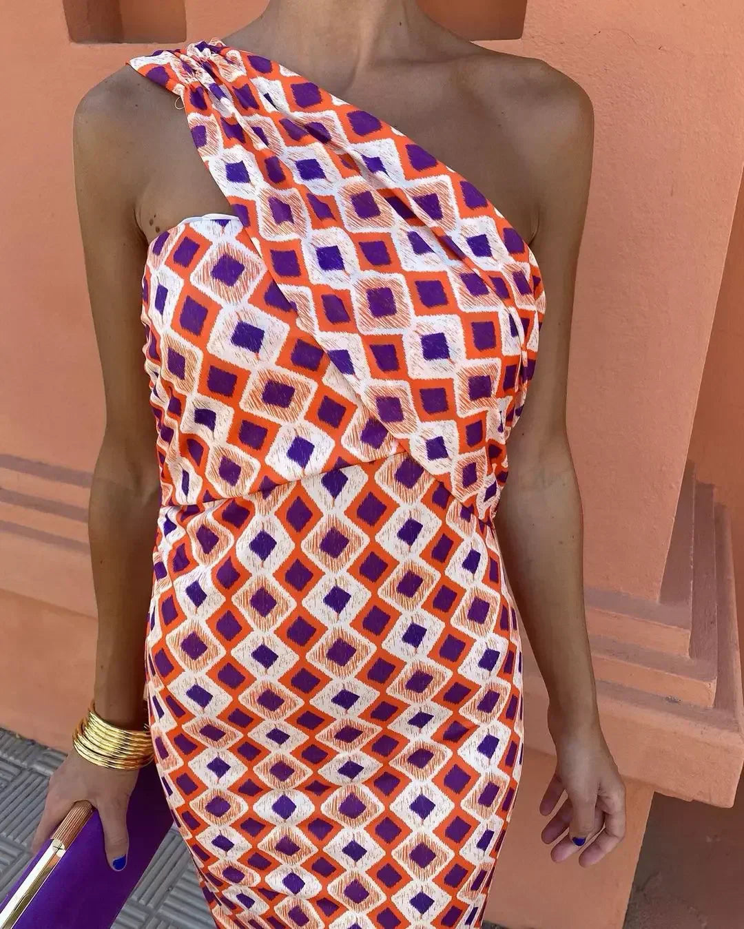 Elise | Colorful Asymmetric Neckline Dress