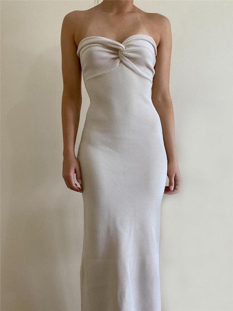 Knit Strapless Twist Front Sweetheart Neck Bodycon Midi Dress 5