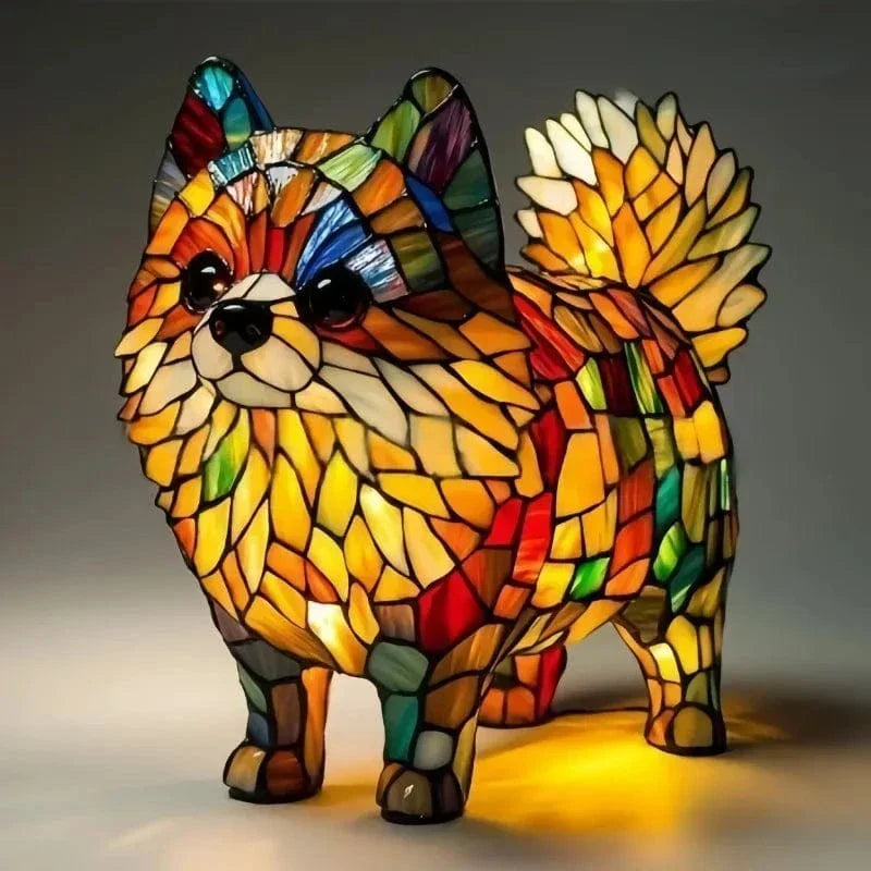 Stained Glass Pomeranian Dog Table Lamp