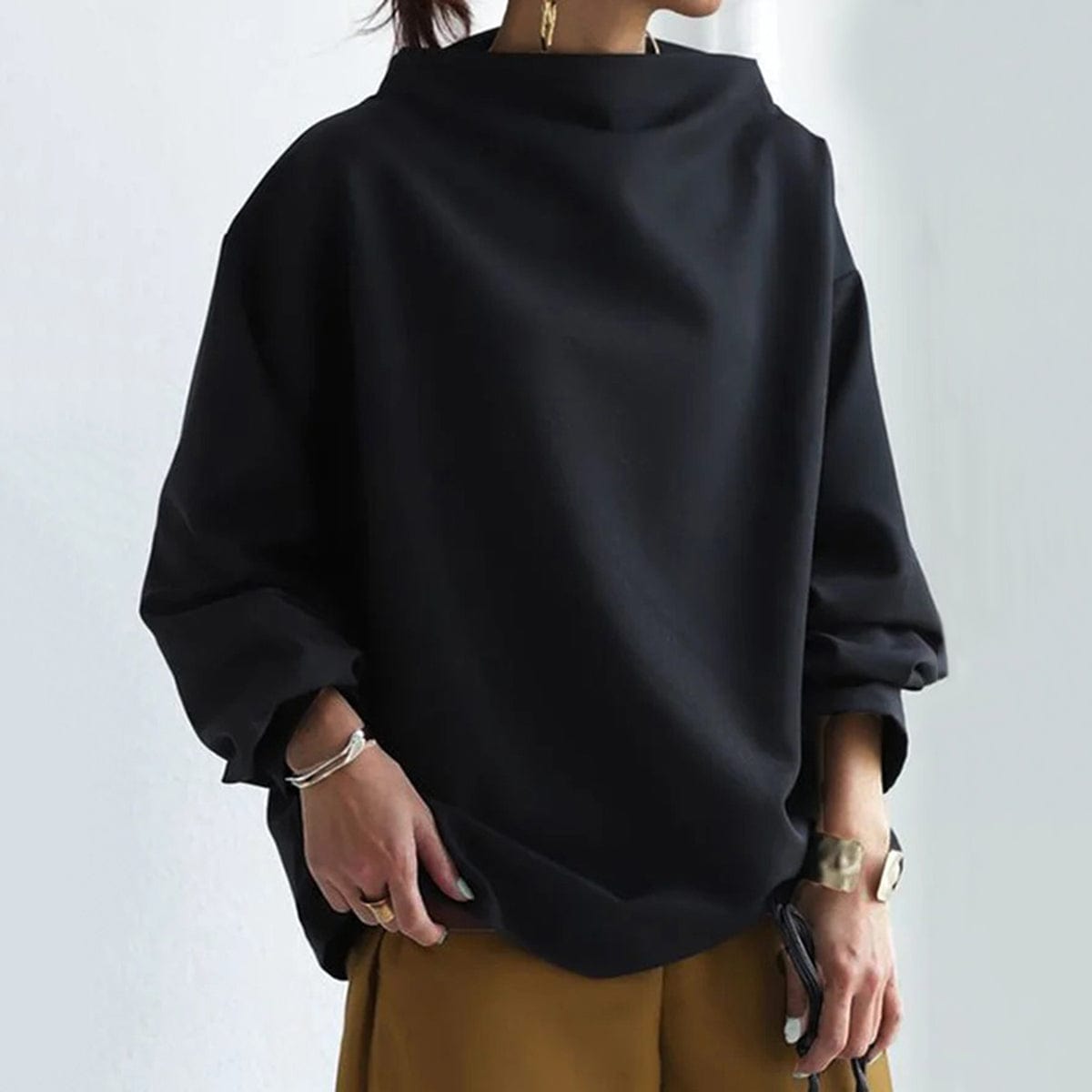 Mock Neck Long Sleeve Drop Shoulder Top