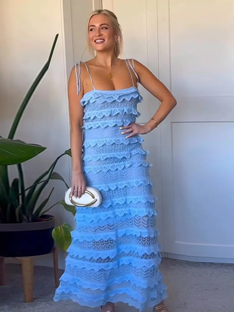 Solid Lace Off Shoulder Midi Dress - View 5