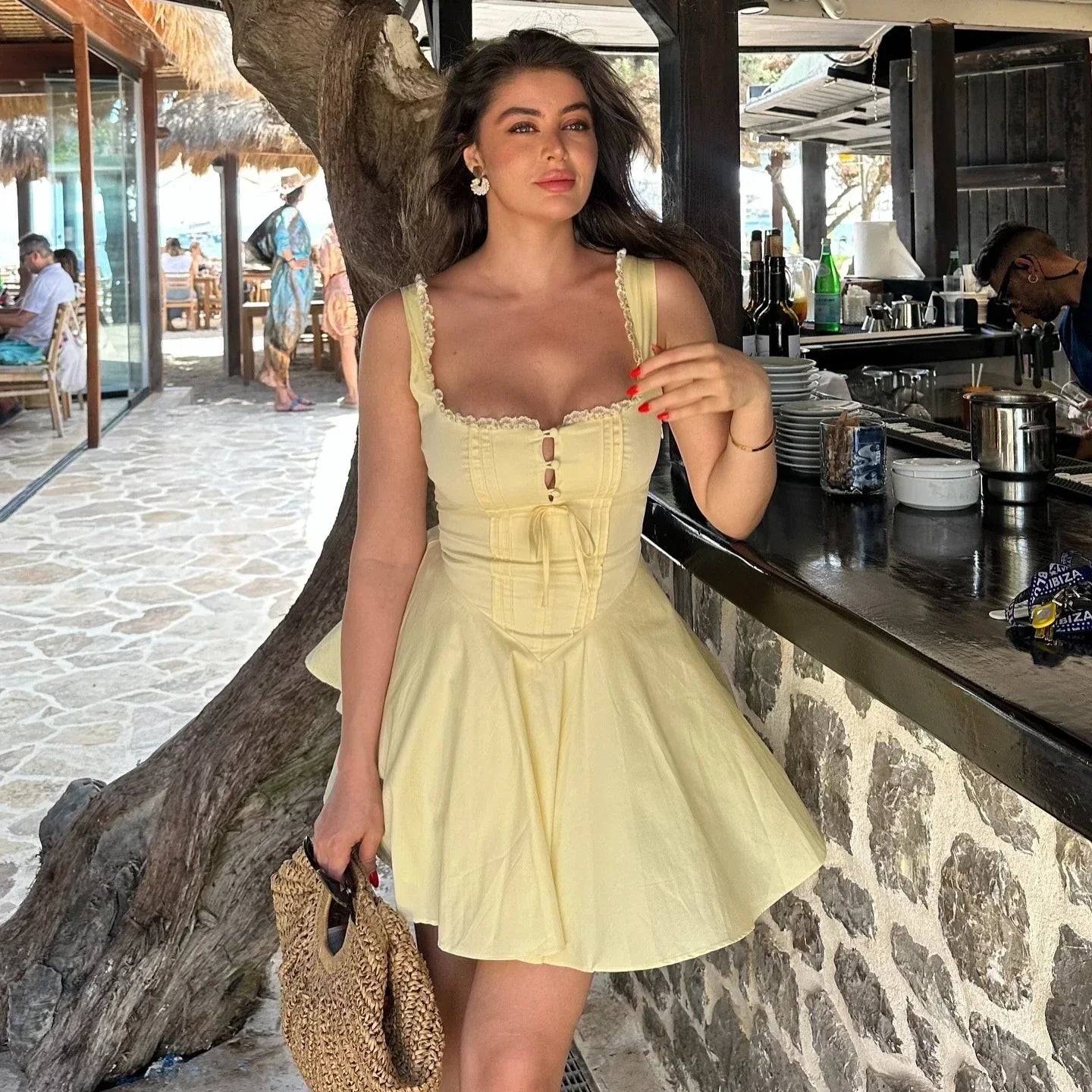 Square Neck Corset Fit and Flare Mini Dress