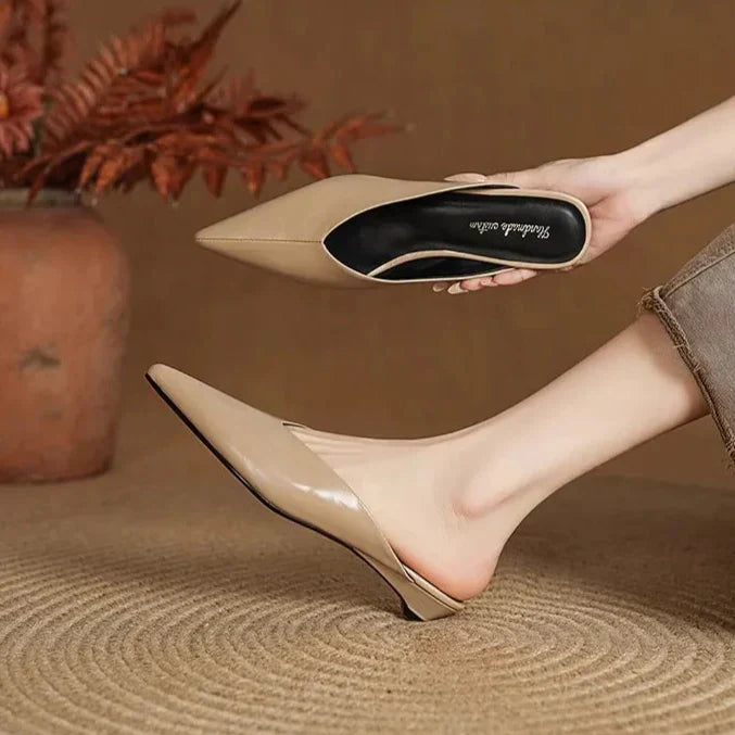 Pointed Toe Slip On Backless Wedge Mules