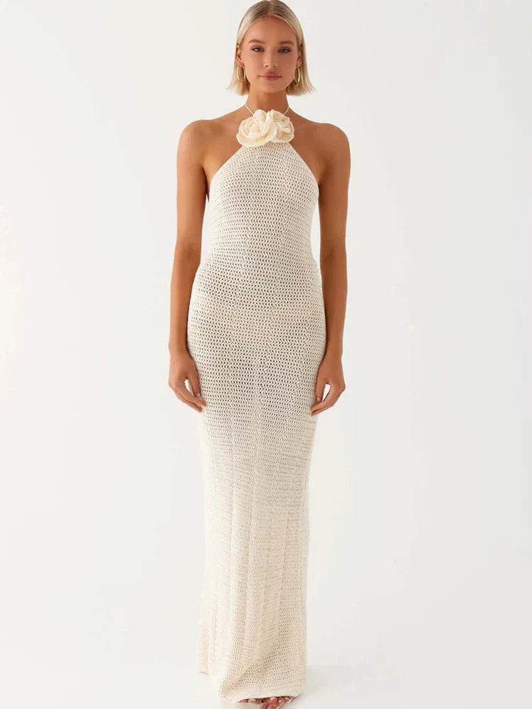Knitted Crochet Slim Halter Beachwear Cover - Up Dress