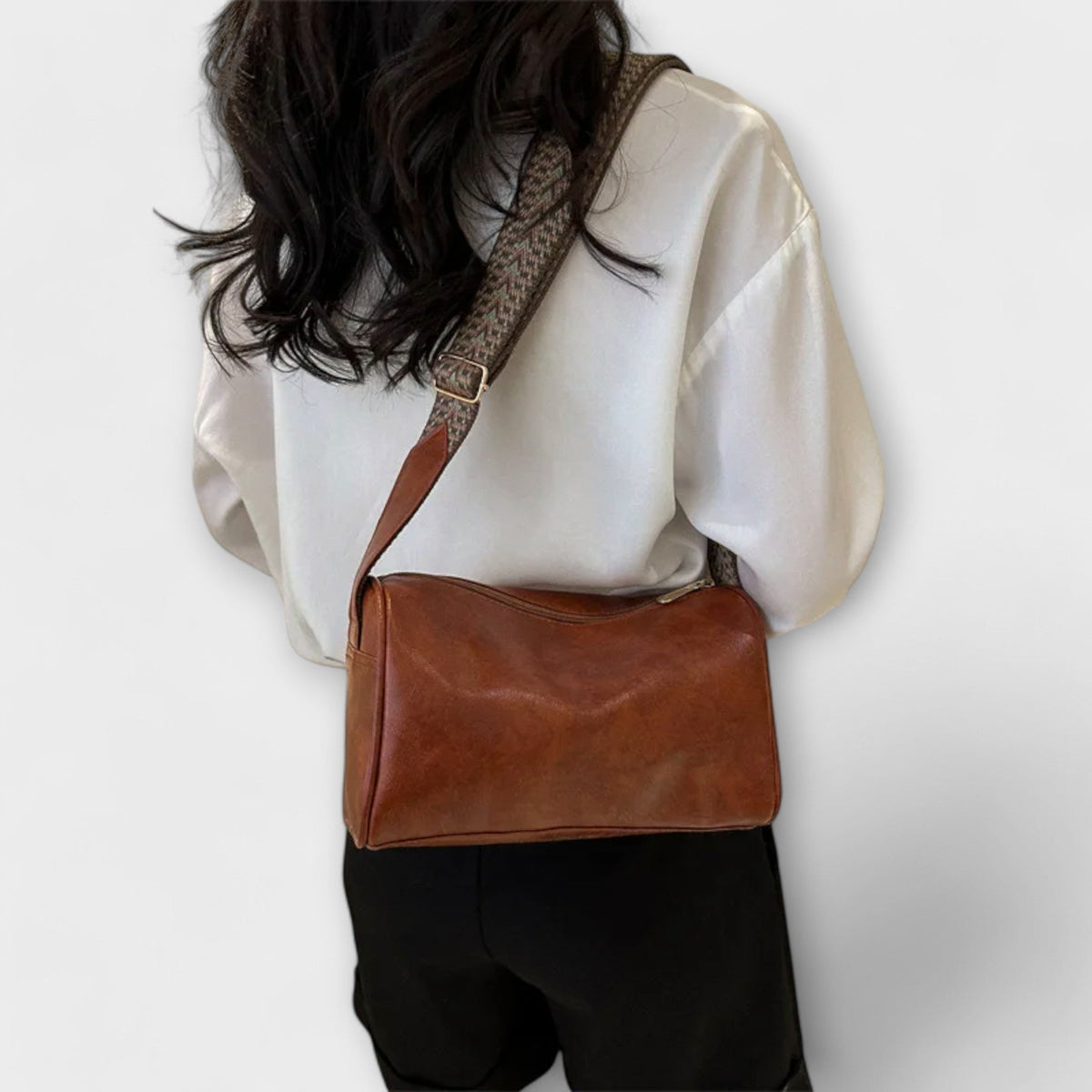 Faux Leather Woven Strap Crossbody Bag