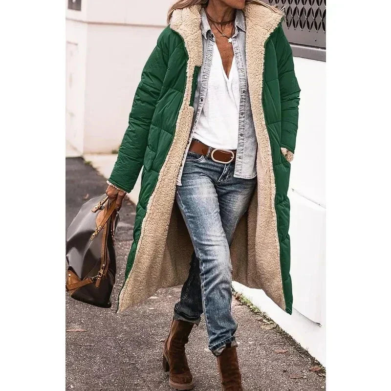 Hooded Sherpa Lined Longline Quilted Coat