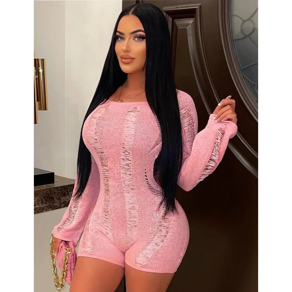 See Through Backless One Shoulder Romper