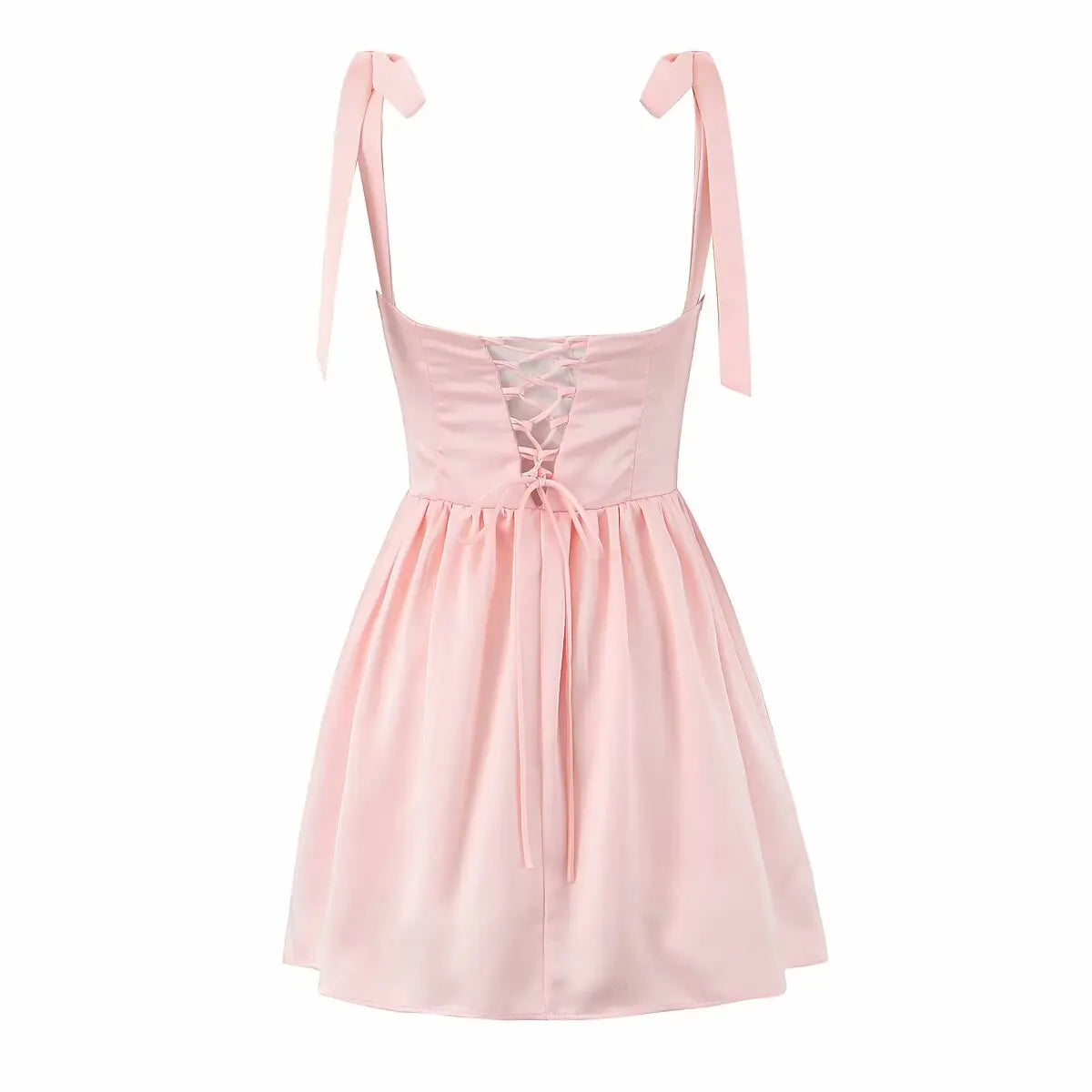 2025 Pleated Design Tie up Sleeveless Summer Dresses Women Solid Color Slim Fit Mini Dress Simple Fashion Party Dress