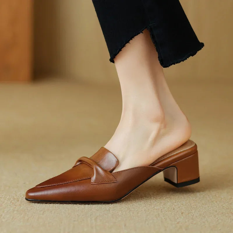 Square Toe Block Heel Loafer Mules