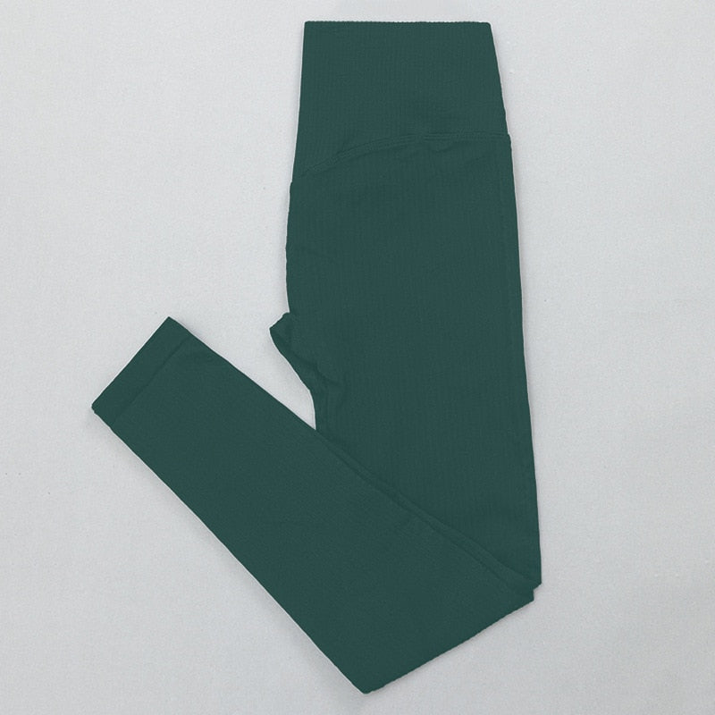 Mojoyce Solid Ribbed Yoga Pants Leggings Women Seamless Sport Leggings Gym Clothing Fitness High Waist Push Up Workout Tights Pants