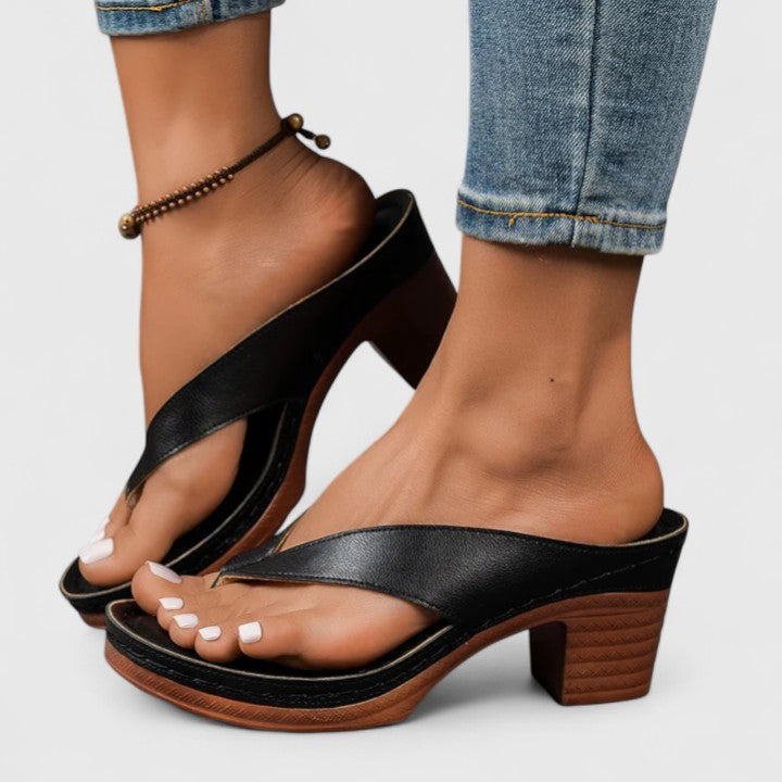Toe Post Wood Look Wedge Heel Slide Sandals