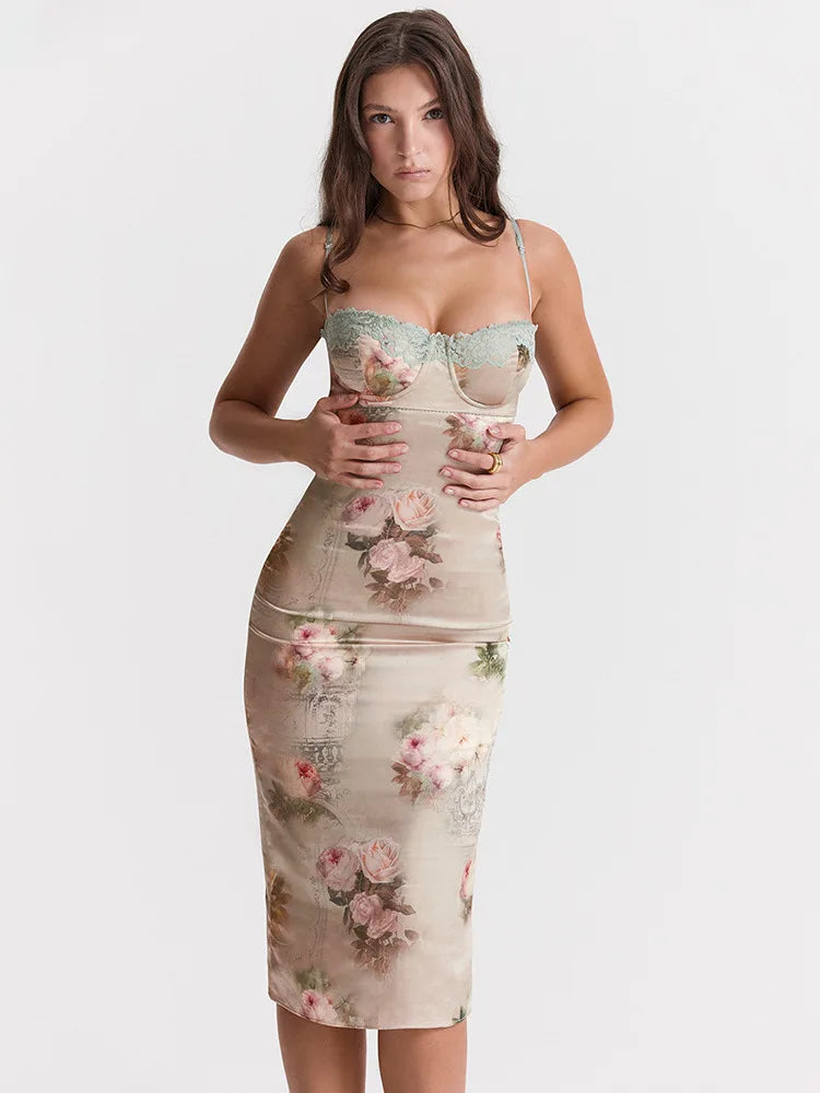 Lace Print Spaghetti Strap Midi Dress - View 2