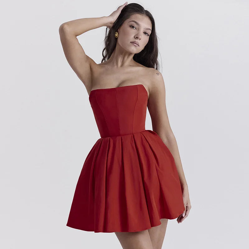 Strapless Corset Pleated A-Line Mini Dress
