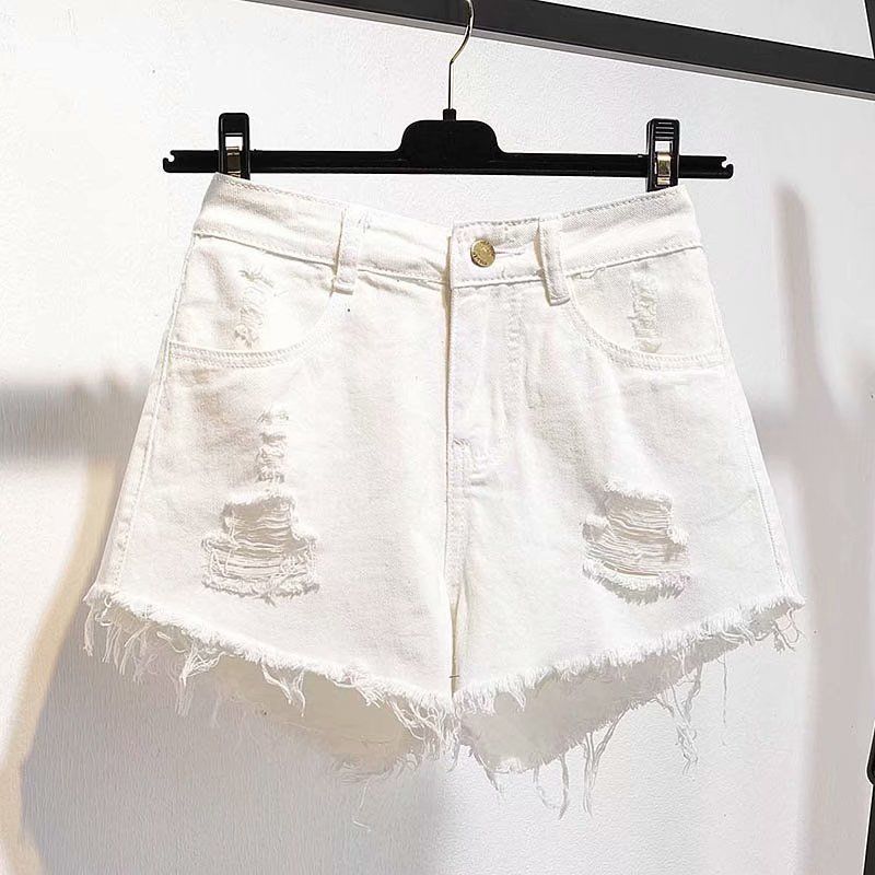 KittenAlarm - Casual High Waist Denim Shorts Women Summer Pocket Tassel Hole Ripped jeans Short Female Femme Short Pants Women