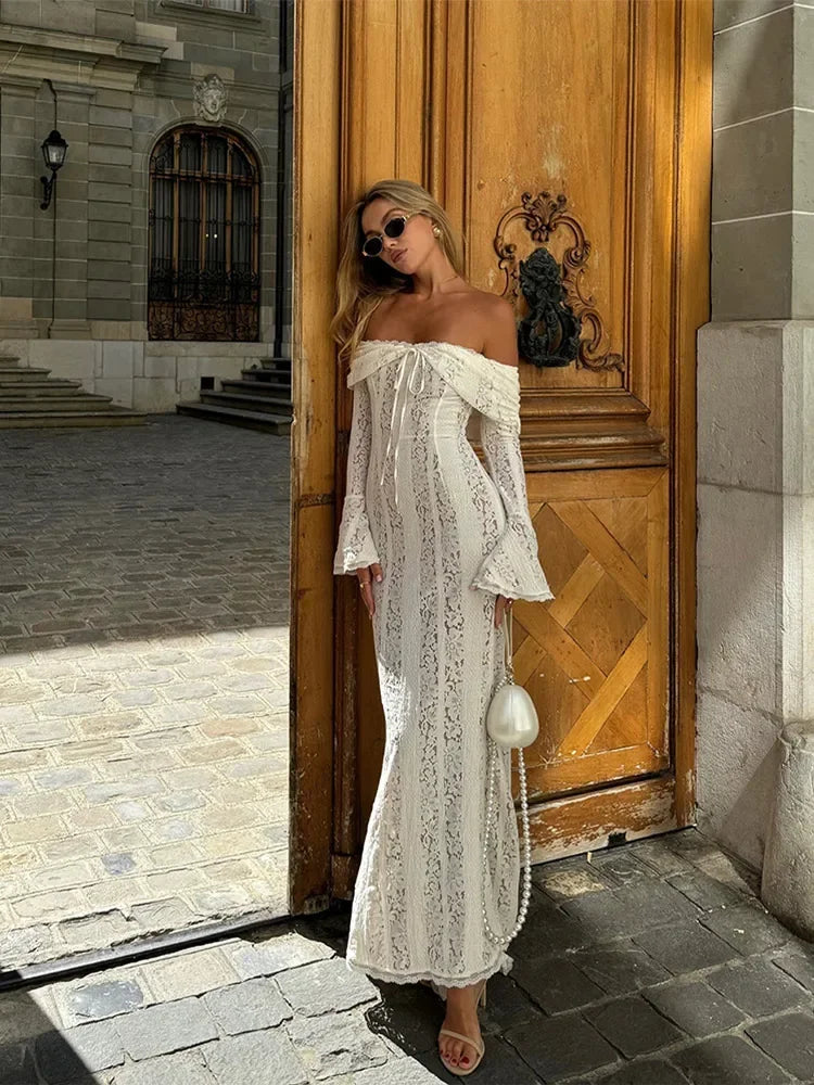 Hollow Lace Strapless Maxi Dress - View 4