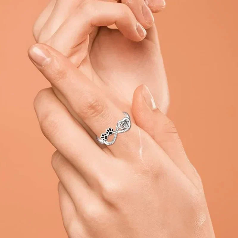 Paw Print Infinity Heart Cubic Zirconia Ring