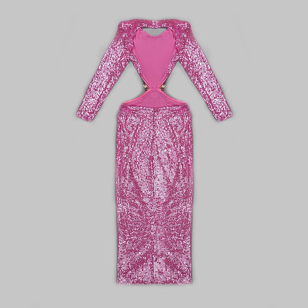 Sequin Long Sleeve Cut Out Bodycon Maxi Dress