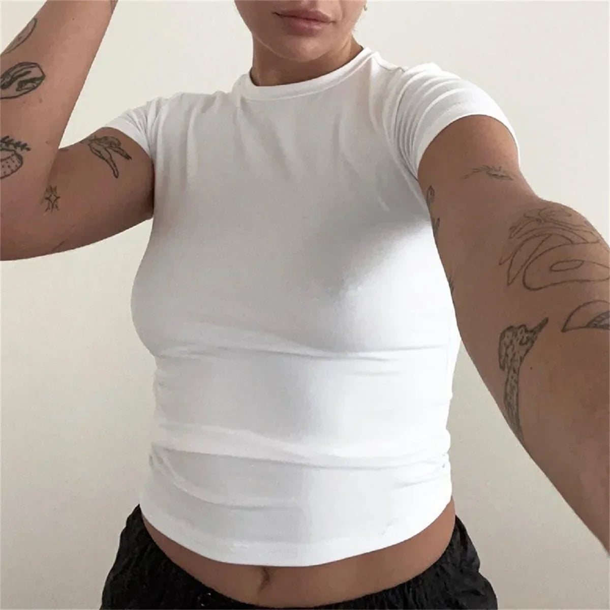 Solid Casual Slim Crop Tshirt