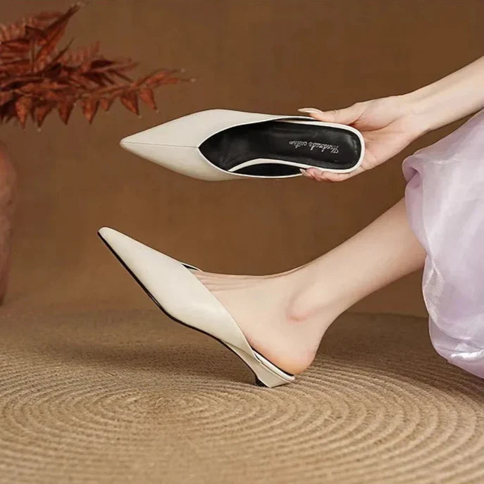 Pointed Toe Backless Wedge Heel Mules
