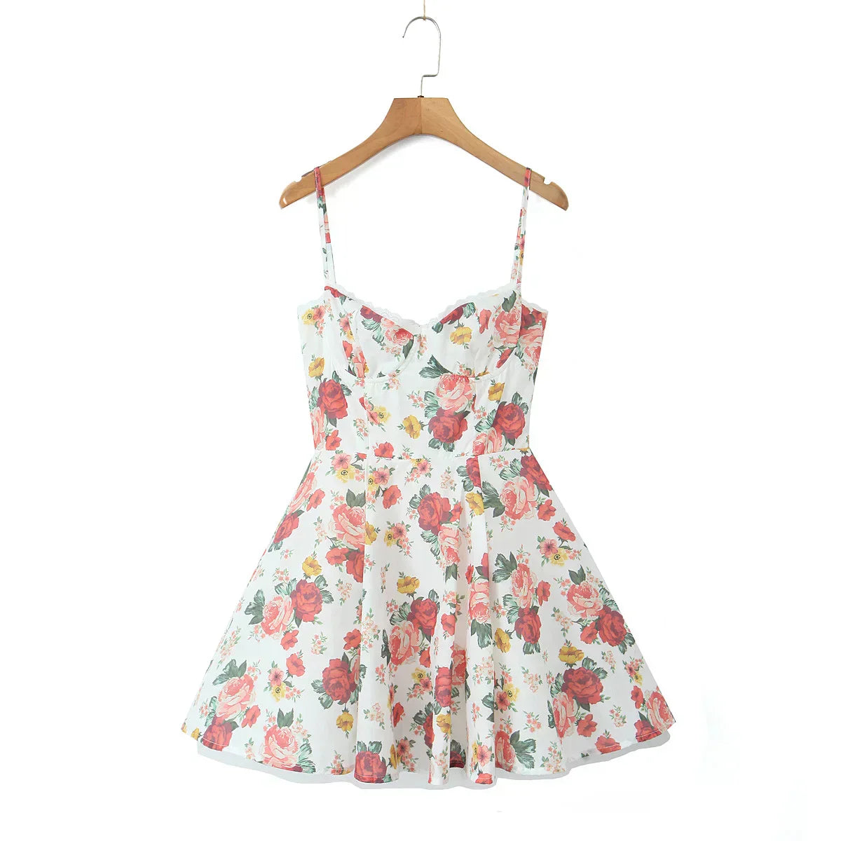 Floral Strapless Sweetheart Corset Ruffle Hem Mini Dress