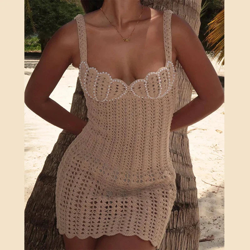 Fioret | Crochet Mini Dress Khaki