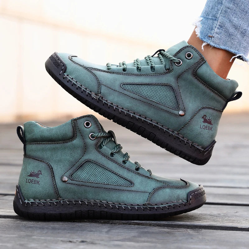 Lace Up Round Toe Stitched Ankle Boots
