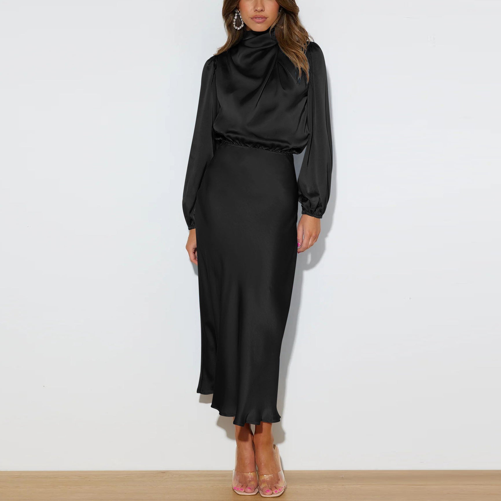 Rebeca Elevated Long Satin Dress Occasion Wear