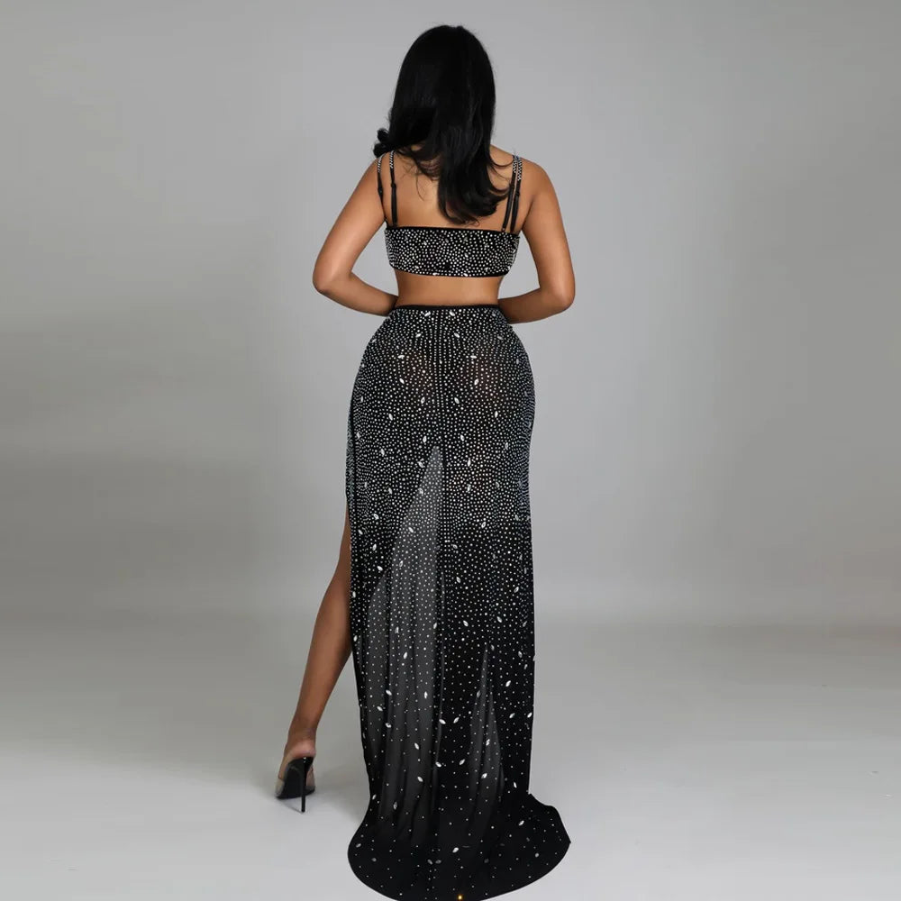 Spaghetti Strap Mesh Black Long Dress - View 5