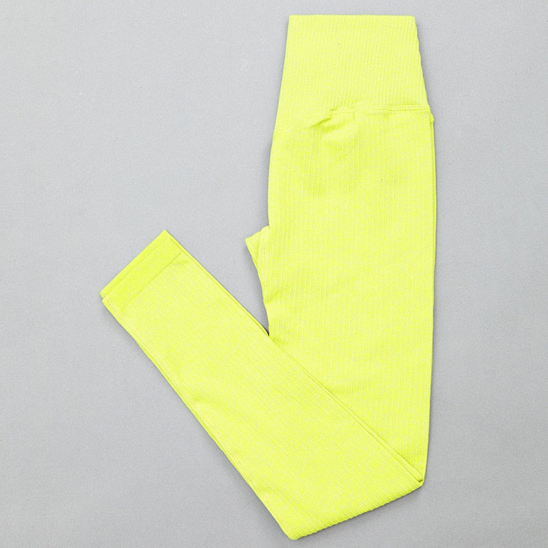 Mojoyce Solid Ribbed Yoga Pants Leggings Women Seamless Sport Leggings Gym Clothing Fitness High Waist Push Up Workout Tights Pants