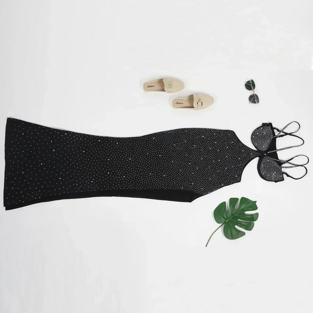 Spaghetti Strap Mesh Black Long Dress - View 12