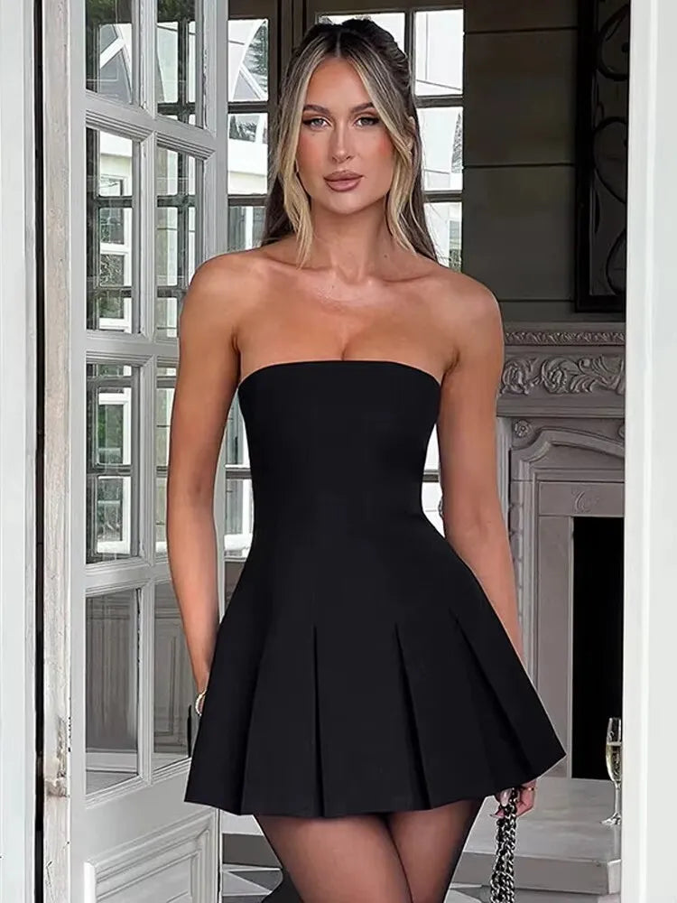 Strapless Bow Ruffle Elegant Gothic Mini Dress