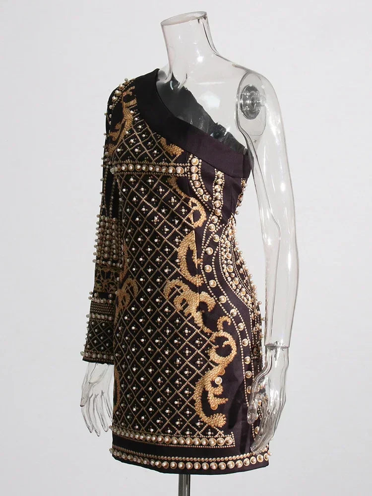 Glitter Mesh Ruched Long Sleeve Bodycon Dress