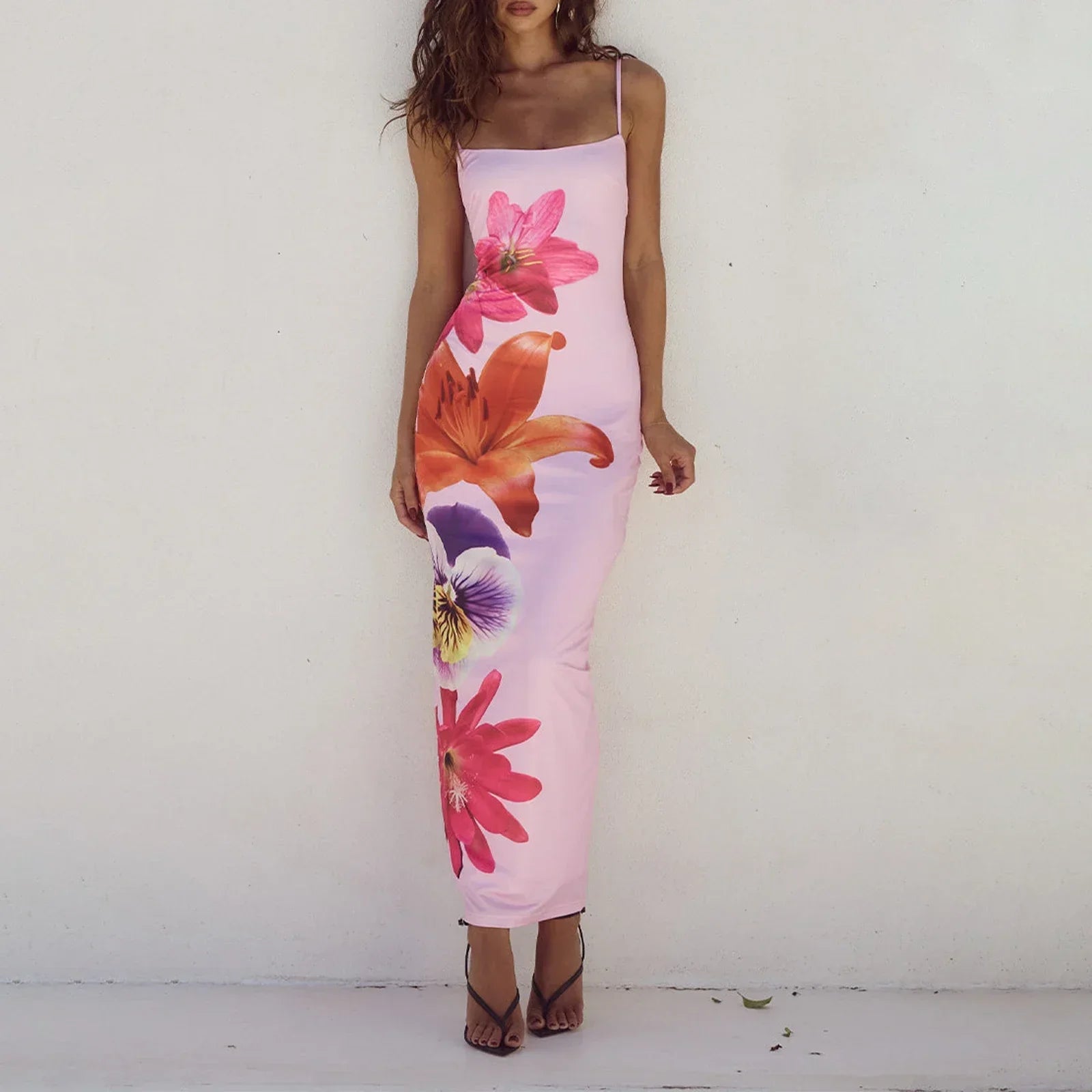 Split Bodycon Spaghetti Strap Floral Dress