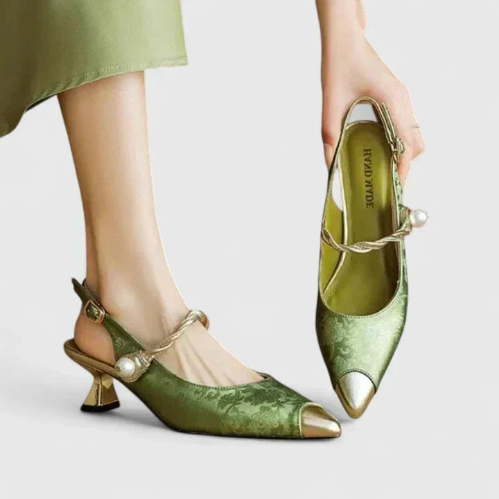 Pointed Cap Toe Slingback Kitten Heel Pumps