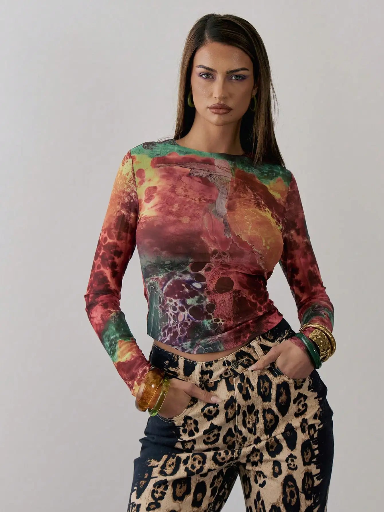 Mesh Tie Dye Sheer Top