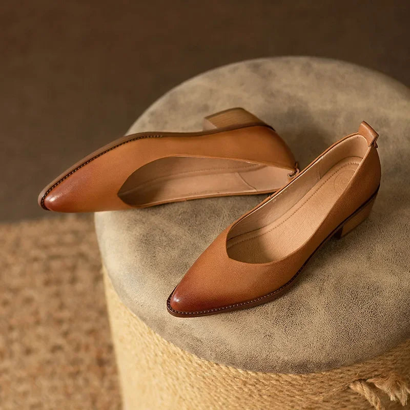 Pointed Toe Block Heel Slip On Pumps