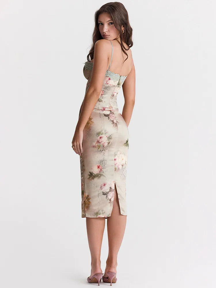 Lace Print Spaghetti Strap Midi Dress - View 4