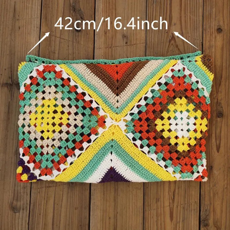 Crochet Granny Square Backless Halter Bodycon Maxi Dress