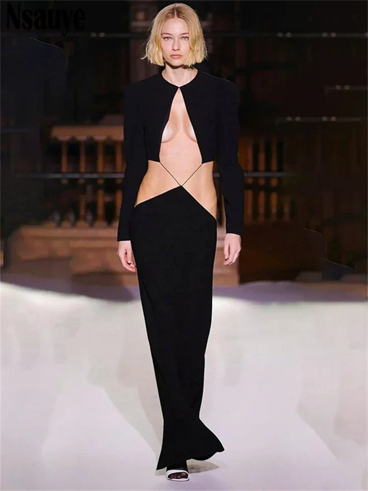 Black Cut Out Long Sleeve Dress Y2K Party Dress - View 5