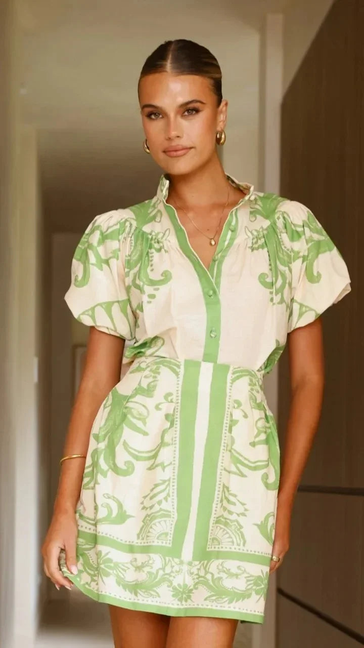 Print Puff Sleeve Two Piece Set 23