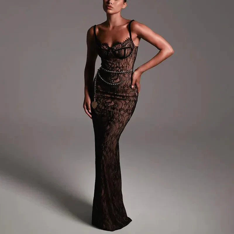 In My Glamour Lace Chain Belt Maxi Dress - View 3