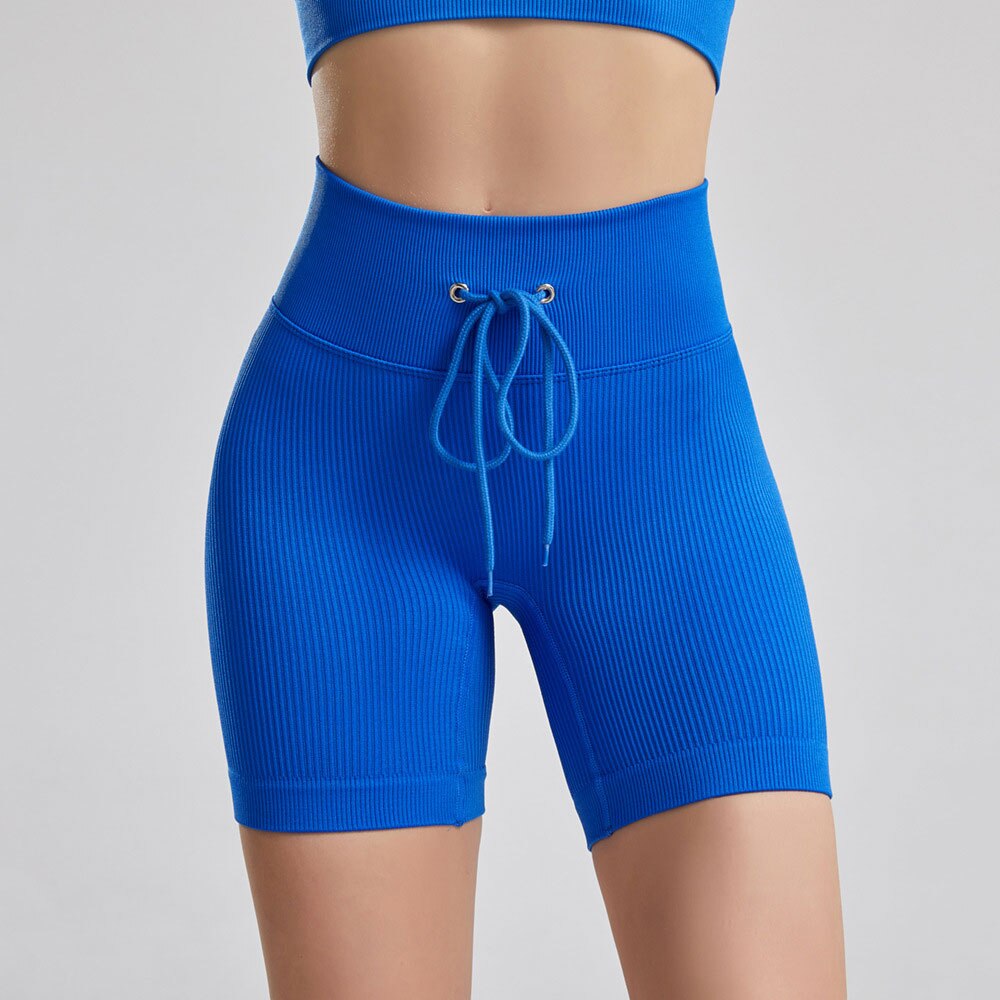 Mojoyce Ribbed Yoga Pants Women Seamless Push Up Sport Leggings Fitness Pants Tights Gym Workout Drawstring Scrunch Legging