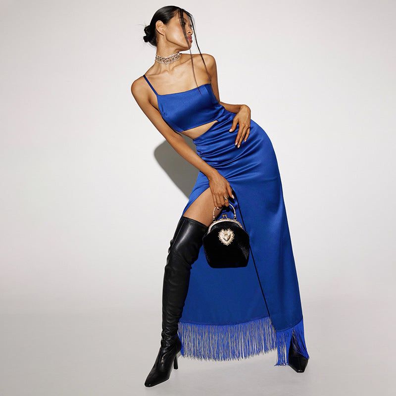 Into The Bloom High Split Satin Maxi Dress - View 3