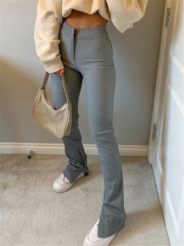 Mojoyce Women's Solid High Waist Stretchy Leggings Skinny Sexy Split Out Long Trousers Casual Sport Pants Streetwear Autumn