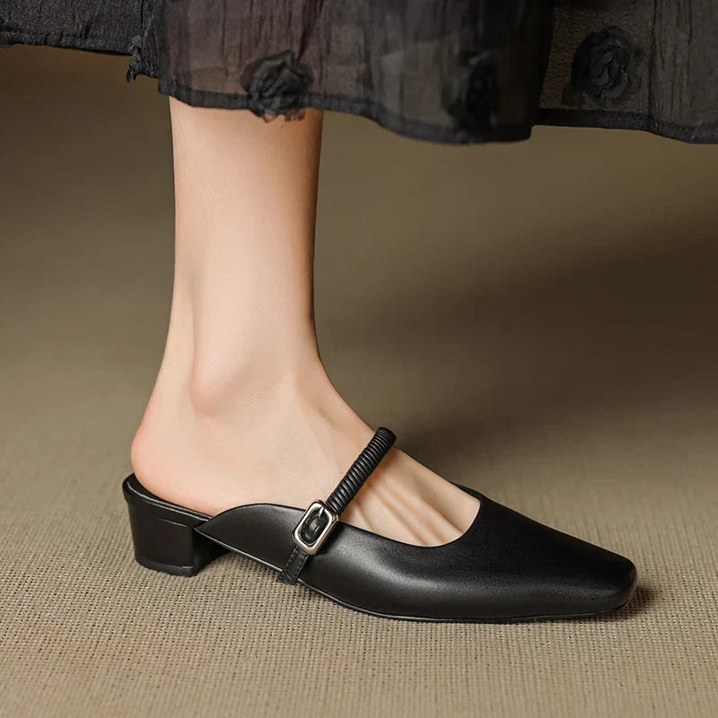 Square Toe Ankle Strap Block Heel Mary Jane Pumps