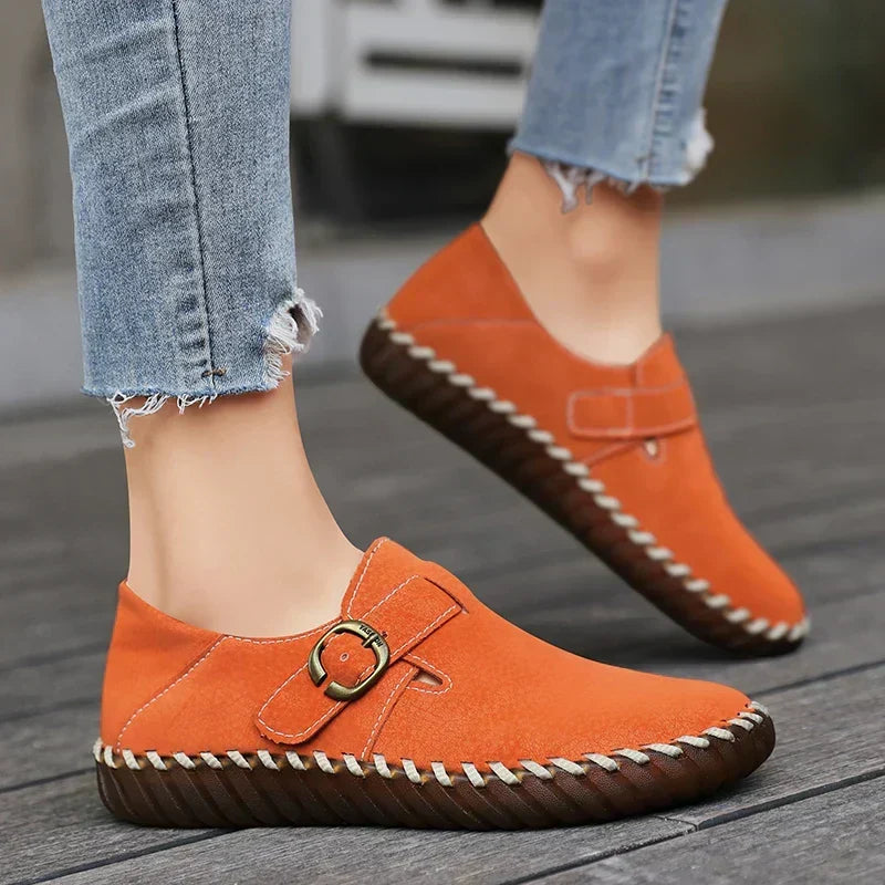 Buckle Strap Stitched Slip On Loafers